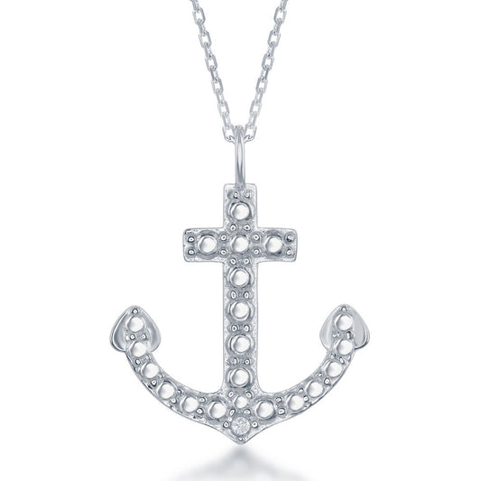 Sterling Silver, Diamond Accent Anchor Pendant w/Chain