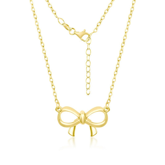 Sterling Silver, Bow Necklace - Gold Plated