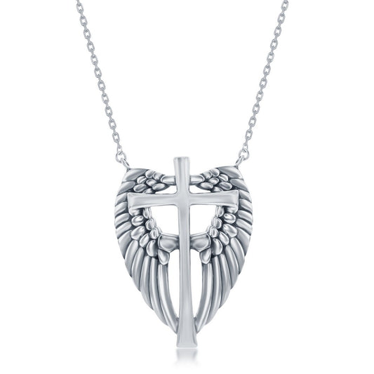 Sterling Silver, Angel Wings Cross Necklace