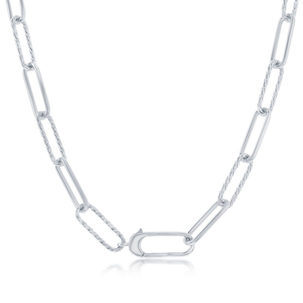 Sterling Silver, Alternating Rope Design & Polished Paperclip Necklace