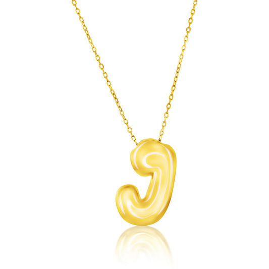 Sterling Silver, Bubble 'J' Initial Necklace - Gold Plated