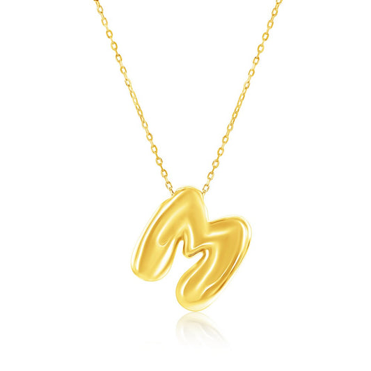 Sterling Silver, Bubble 'M' Initial Necklace - Gold Plated