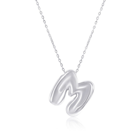 Sterling Silver, Bubble 'M' Initial Necklace