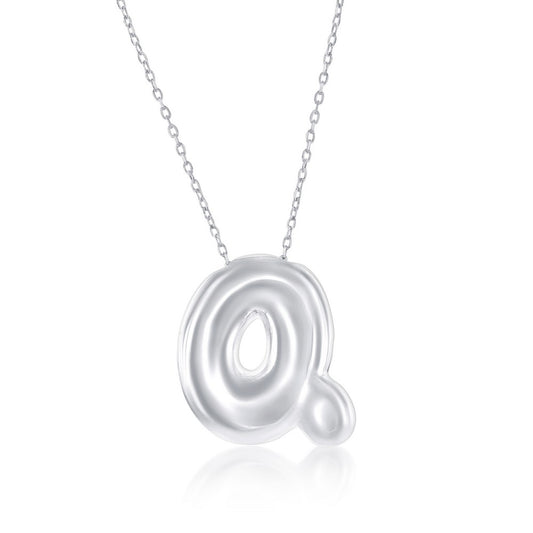 Sterling Silver, Bubble 'Q' Initial Necklace