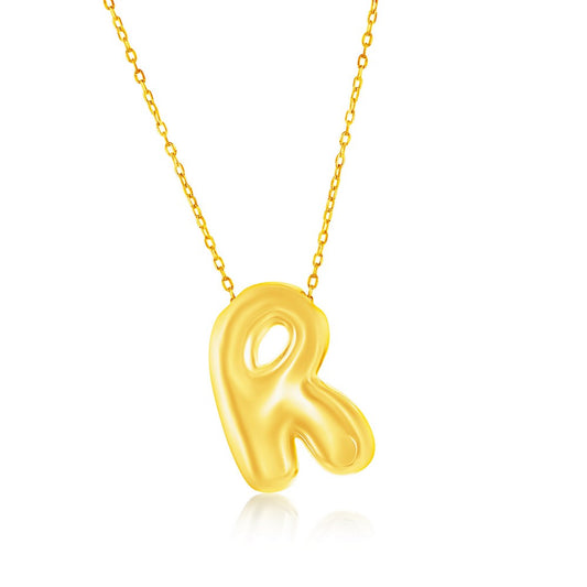 Sterling Silver, Bubble 'R' Initial Necklace - Gold Plated