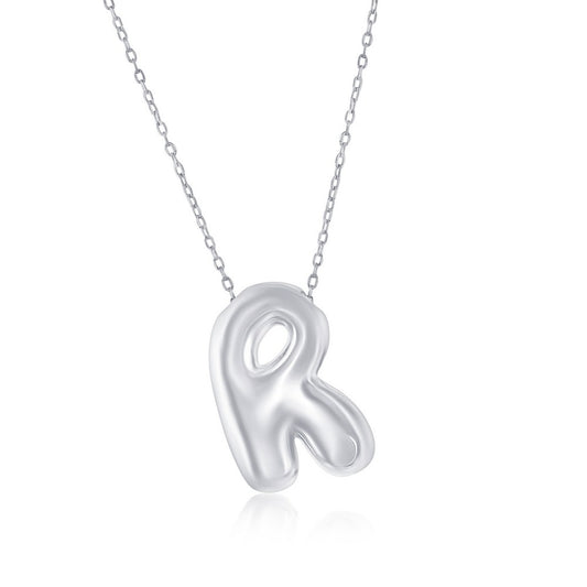 Sterling Silver, Bubble 'R' Initial Necklace