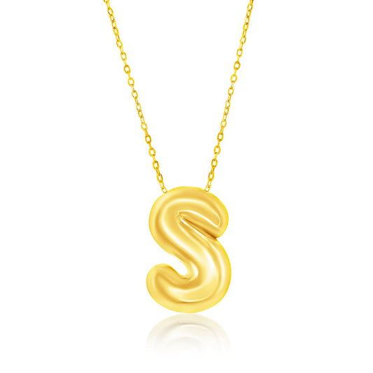 Sterling Silver, Bubble 'S' Initial Necklace - Gold Plated