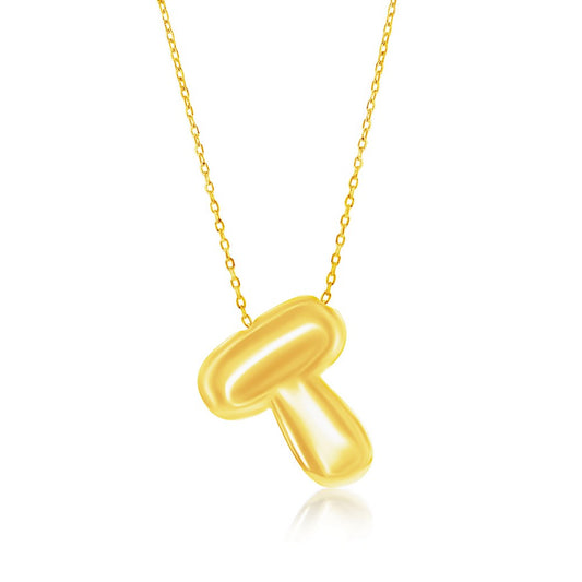 Sterling Silver, Bubble 'T' Initial Necklace - Gold Plated