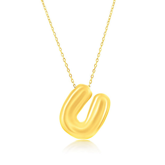 Sterling Silver, Bubble 'U' Initial Necklace - Gold Plated