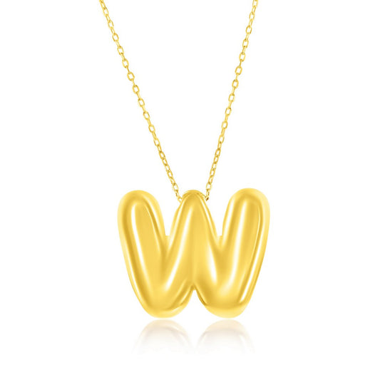 Sterling Silver, Bubble 'W' Initial Necklace - Gold Plated