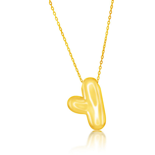 Sterling Silver, Bubble 'Y' Initial Necklace - Gold Plated