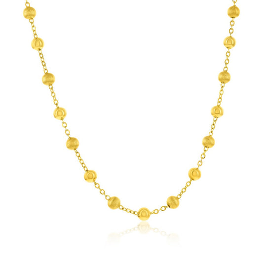 Sterling Silver, Alternating Brushed & Polished Bead Station Necklace - Gold Plated
