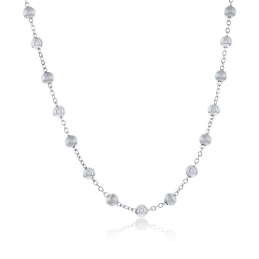 Sterling Silver, Alternating Brushed & Polished Bead Station Necklace