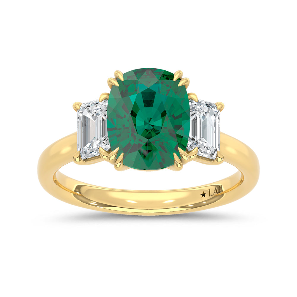 14K Yellow Gold Lab Grown Diamond 3 CT Oval Shape Recrystalized Emerald Engagement Ring (Center 2 ct)