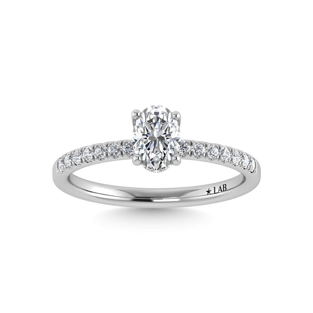 14K White Gold Lab Grown Diamond 1 1/5 CT IGI Certified Oval Shape Hidden Halo Engagement Ring (IGI Certified Center 1ct)