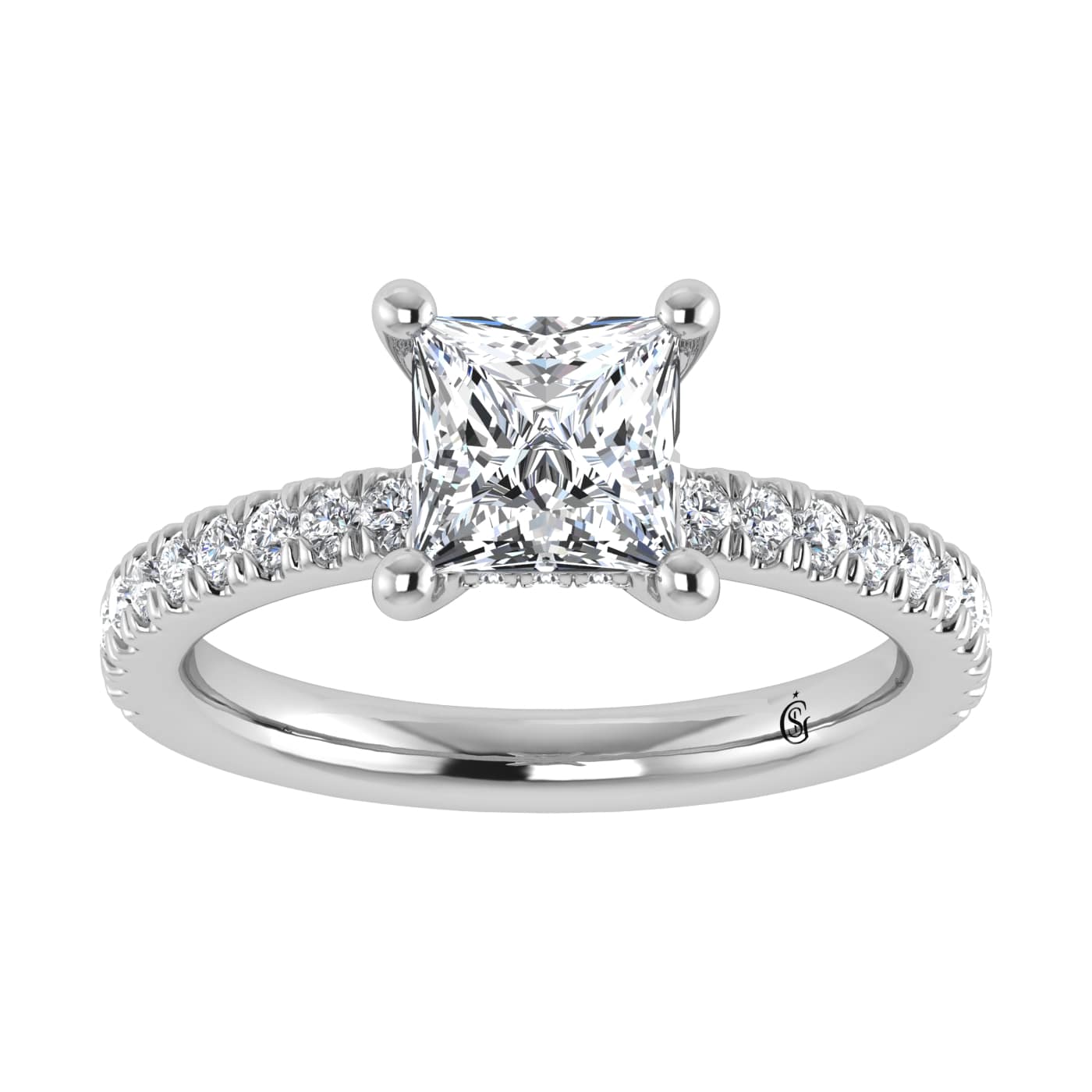 14K White Gold Lab Grown Diamond 2 3/8 CT Princess Shape Halo IGI Certified Engagement Ring (IGI Certfied Center 3ct)