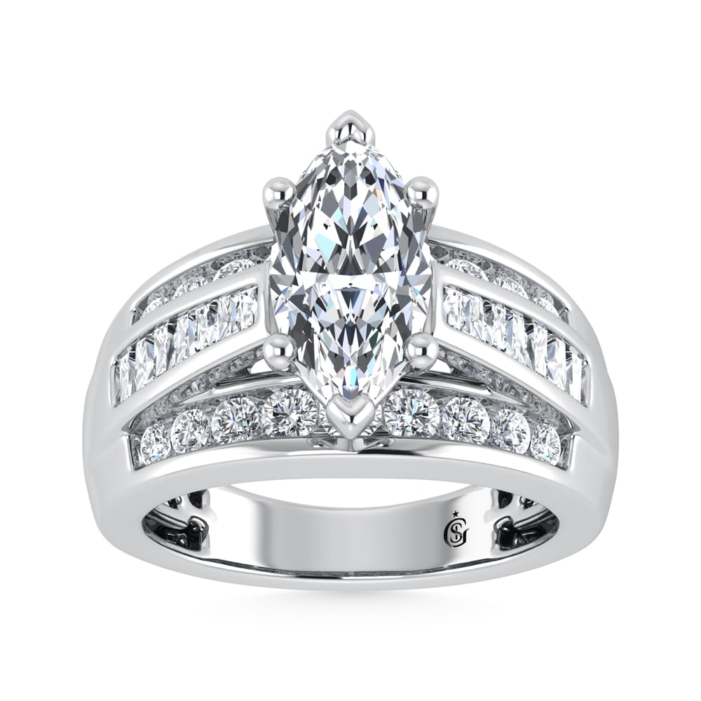 10K White Gold Lab Grown Diamond 1 3/4 CT Marquise Shape Engagement Ring (IGI Certified Center 1ct)