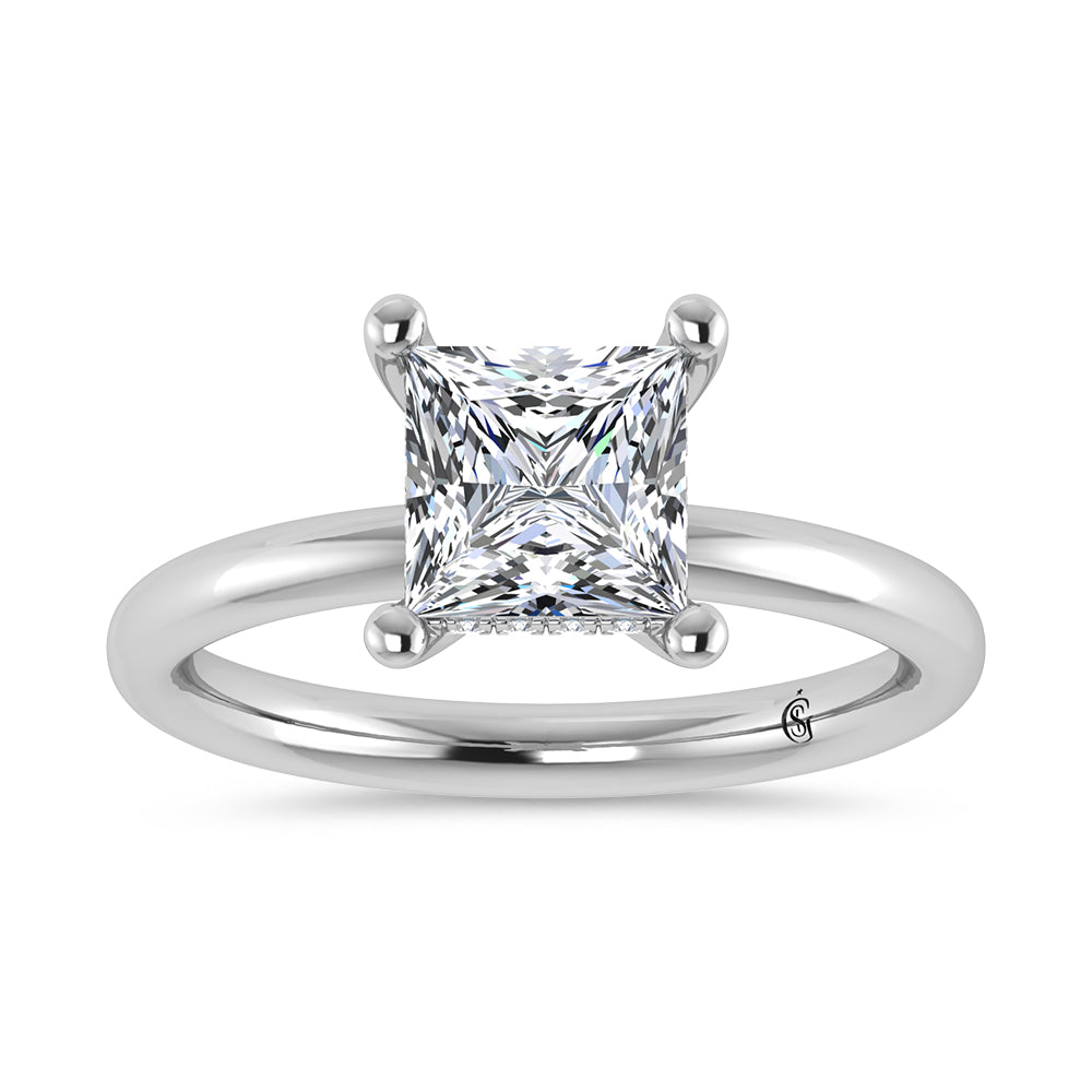 14K White Gold Lab Grown Princess Shape Lab Grown Diamond 1 1/2 CT Certified Solitaire Engagement Ring (IGI Certified Center 1 1/2ct)