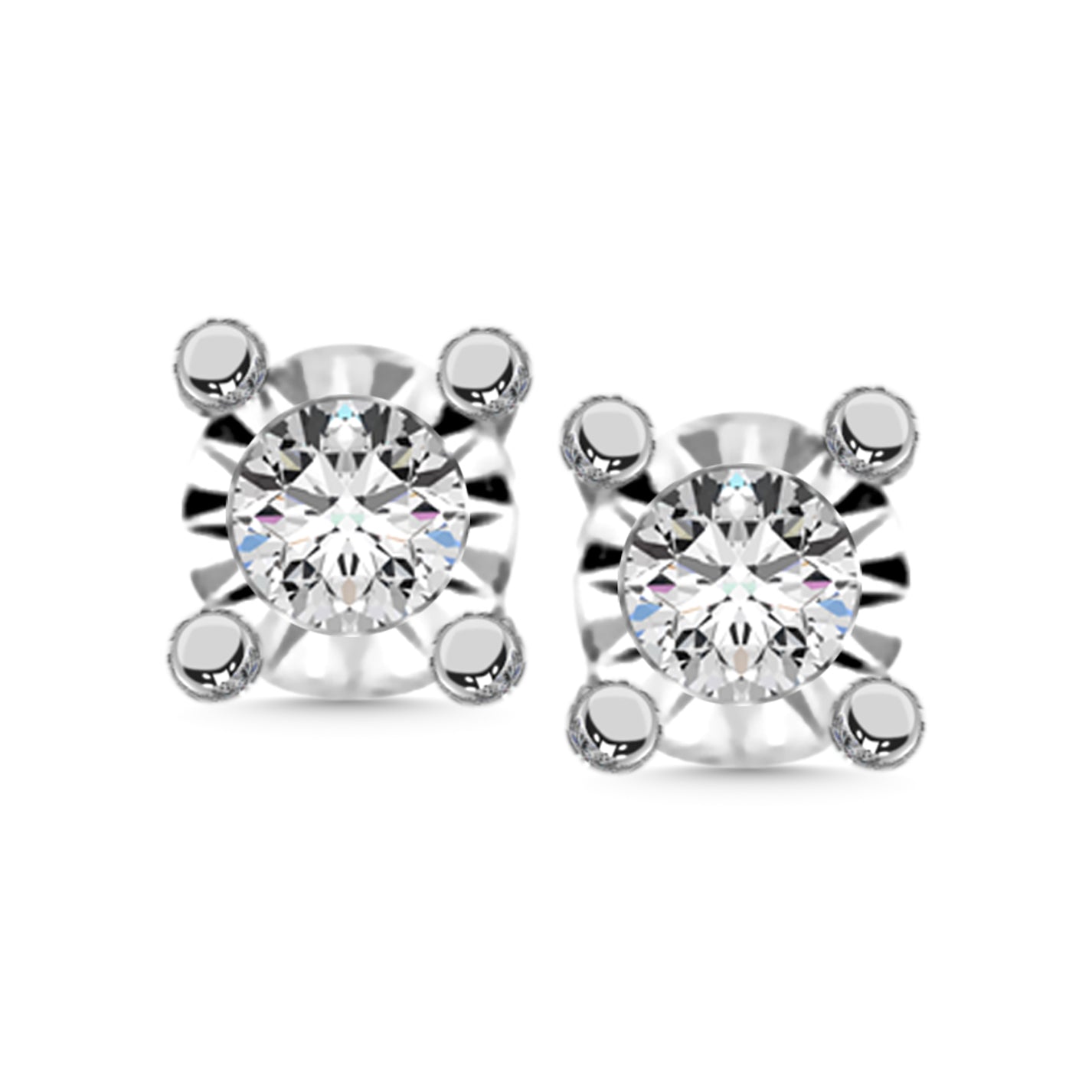 Sterling Silver Lab Grown Diamond 1/10 CT Illusion Stud Earrings (1/5CT Look)