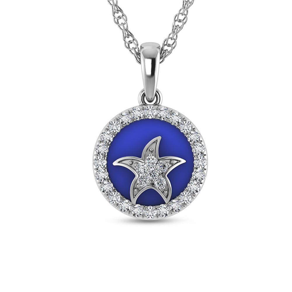 Sterling Silver 1/6 CT Lab Grown Diamond Sea Of Life Star Fish Pendant