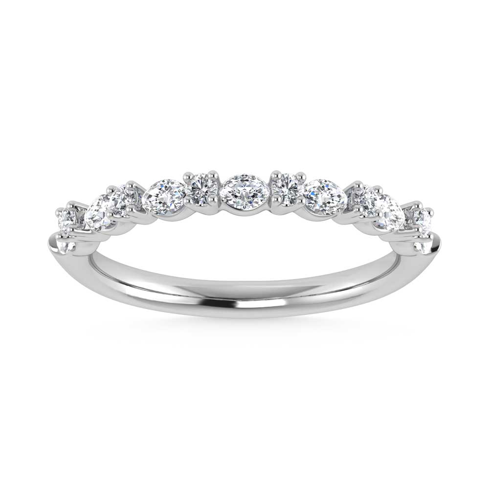 14K White Gold Lab Grown Diamond 5/8 CT Marquise and Round Stackable Band