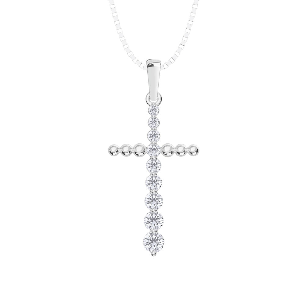 10K White Gold Lab Grown Diamond 1/3 CT Cross Pendant