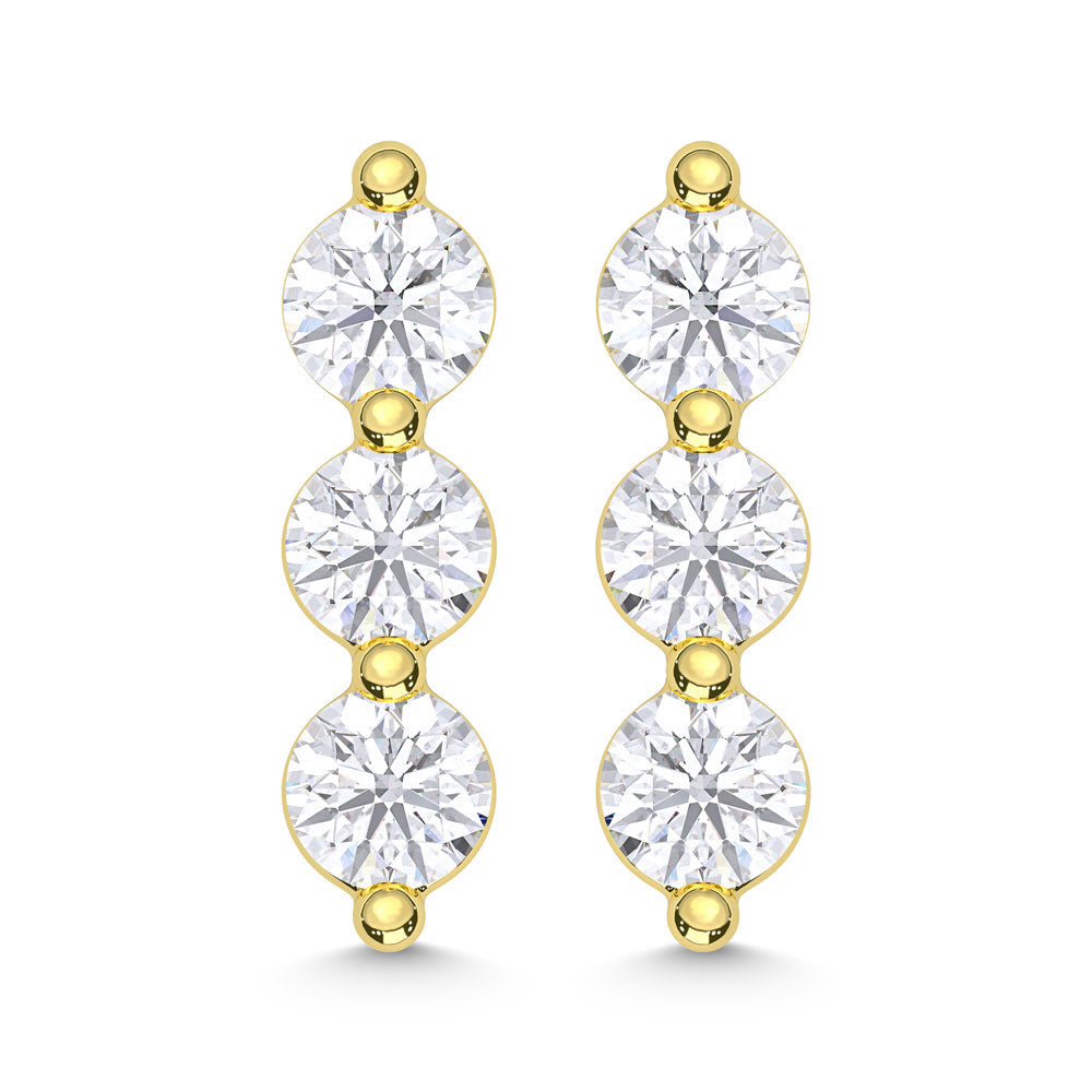 10K Yellow Gold Lab Grown Diamond 1/6 CT Three Stone Earrings