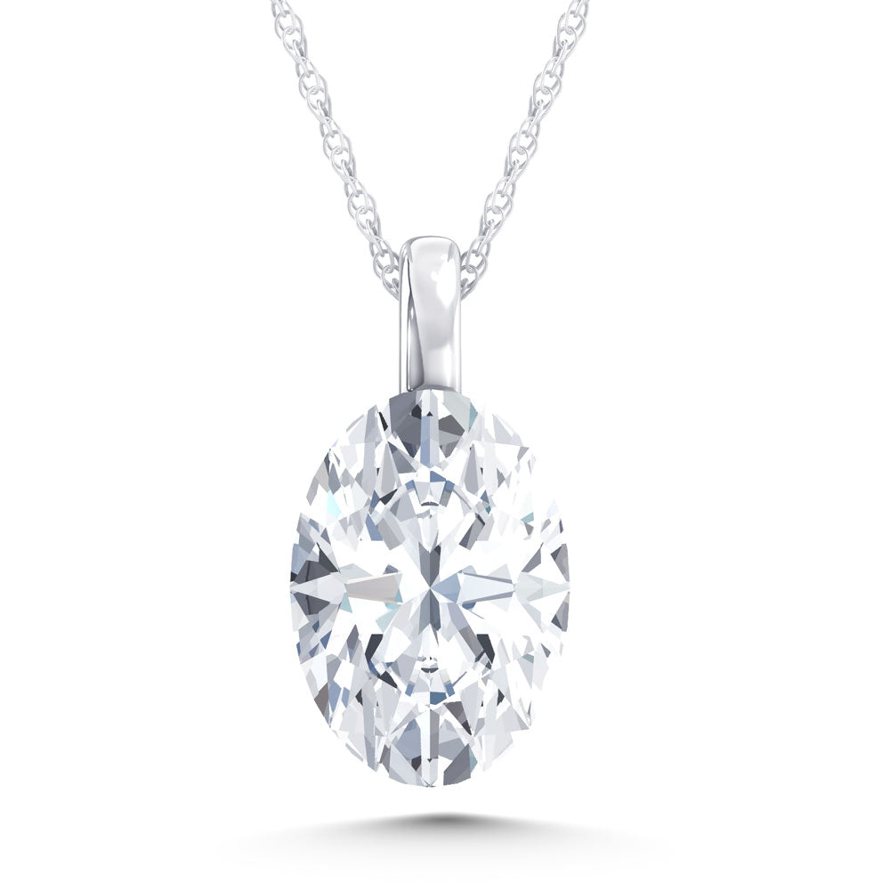 14K White Gold Lab Grown Diamond 1/2 CT Oval Shape Pendant With Stiff Bail