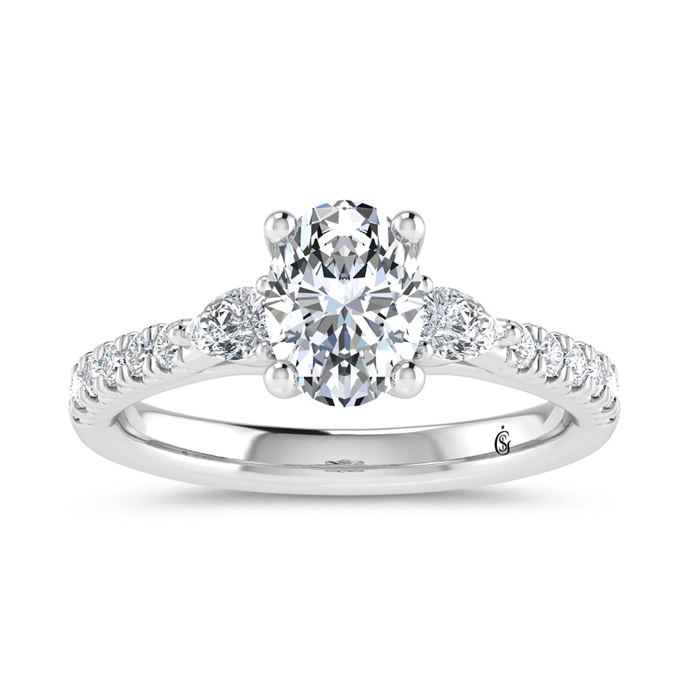 14K White Gold Lab Grown Diamond Oval Shape 1 1/2 CT Engagement Ring (IGI Certified Center 1ct)