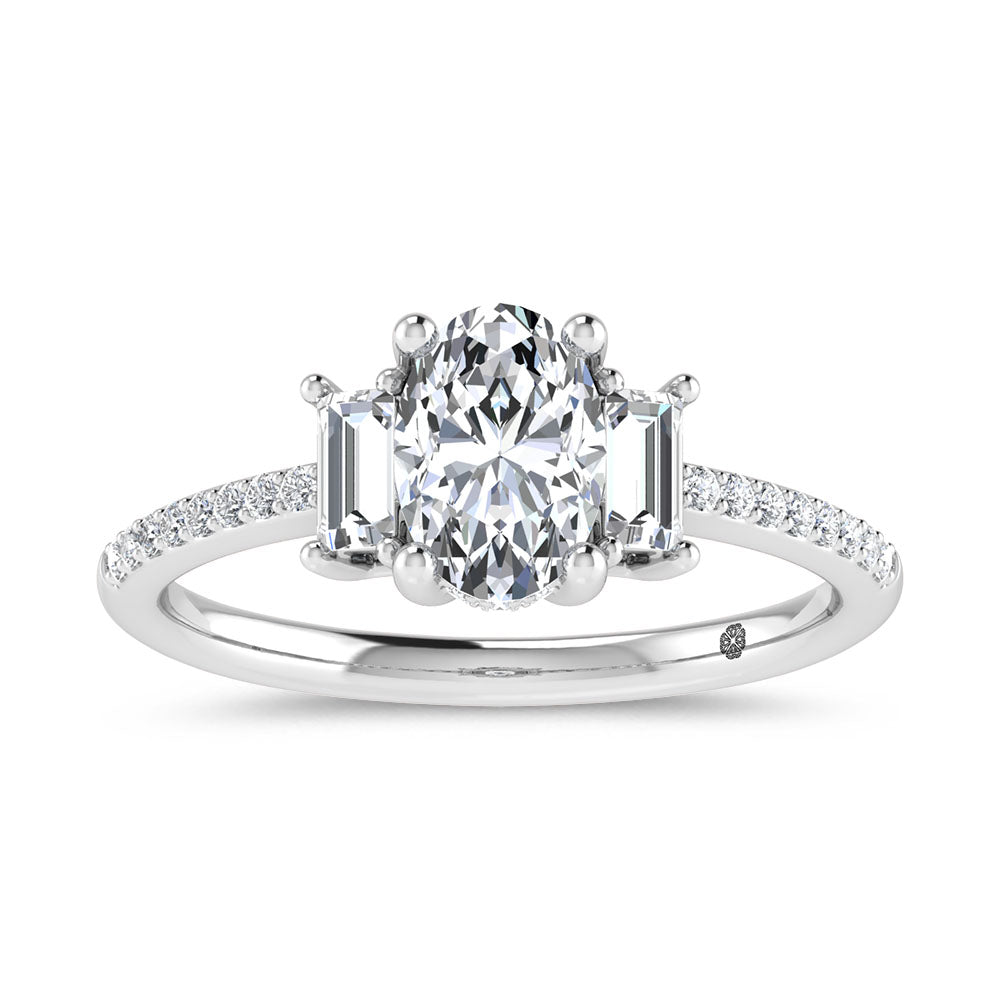 14K White Gold 1 1/4 CT Lab Grown Diamond Three Stone Engagement Ring