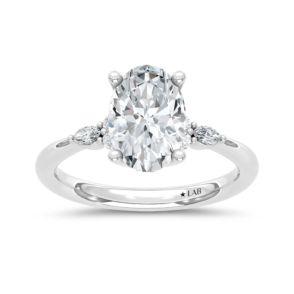 14K White Gold Lab Grown Diamond 2 1/8 CT Engagement Ring (IGI Certified Center 2ct)