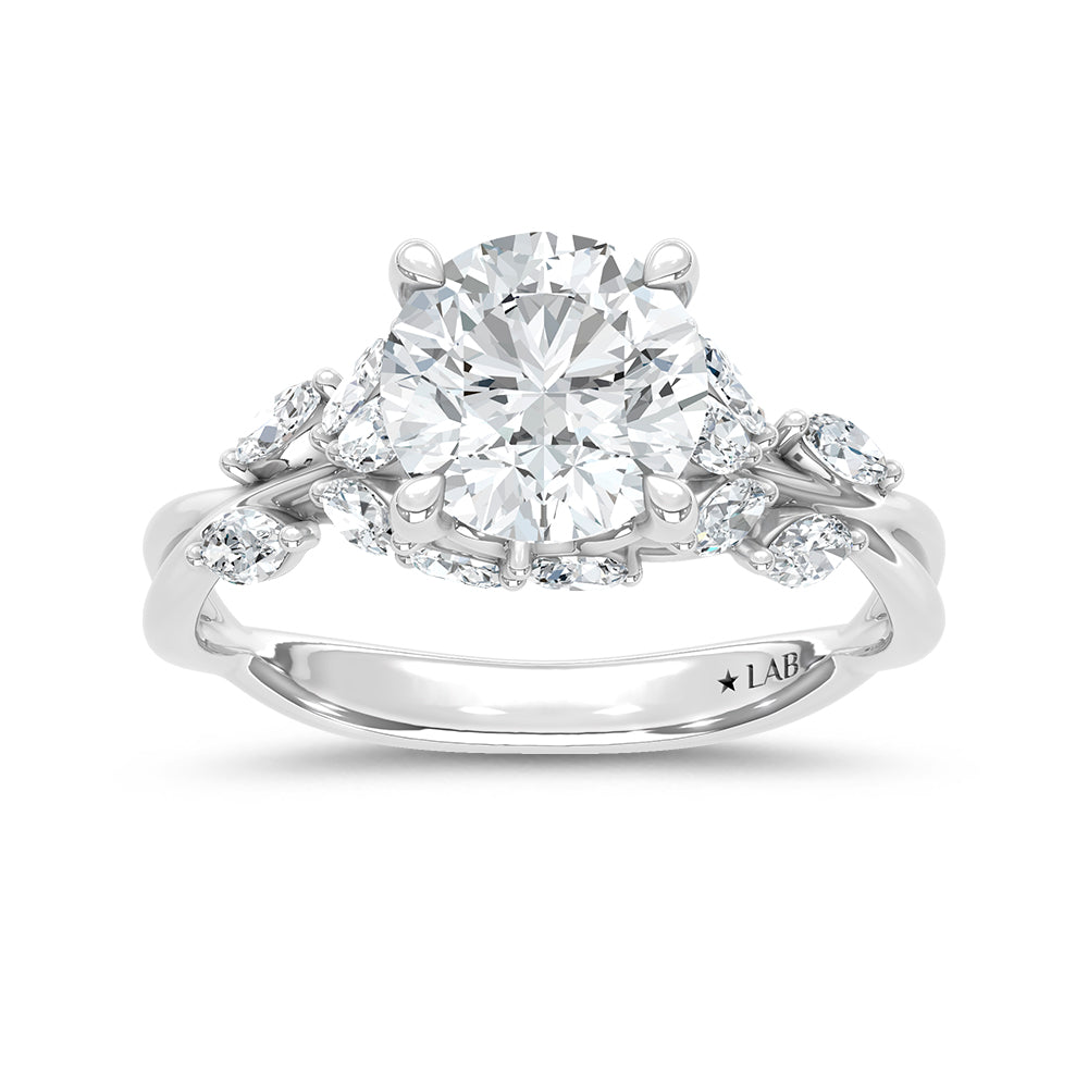 14K White Gold Lab Grown Diamond 2 3/8 CT Marquise Shank Engagement Ring with Round Center