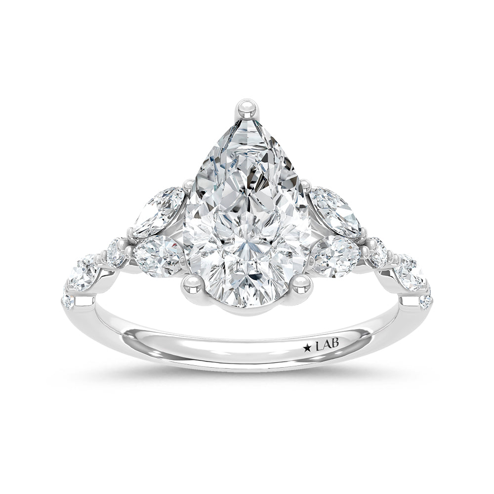 14K White Gold Lab Grown Diamond 2 1/2 CT Pear Shape Engagement Ring (Center 2 ctw)