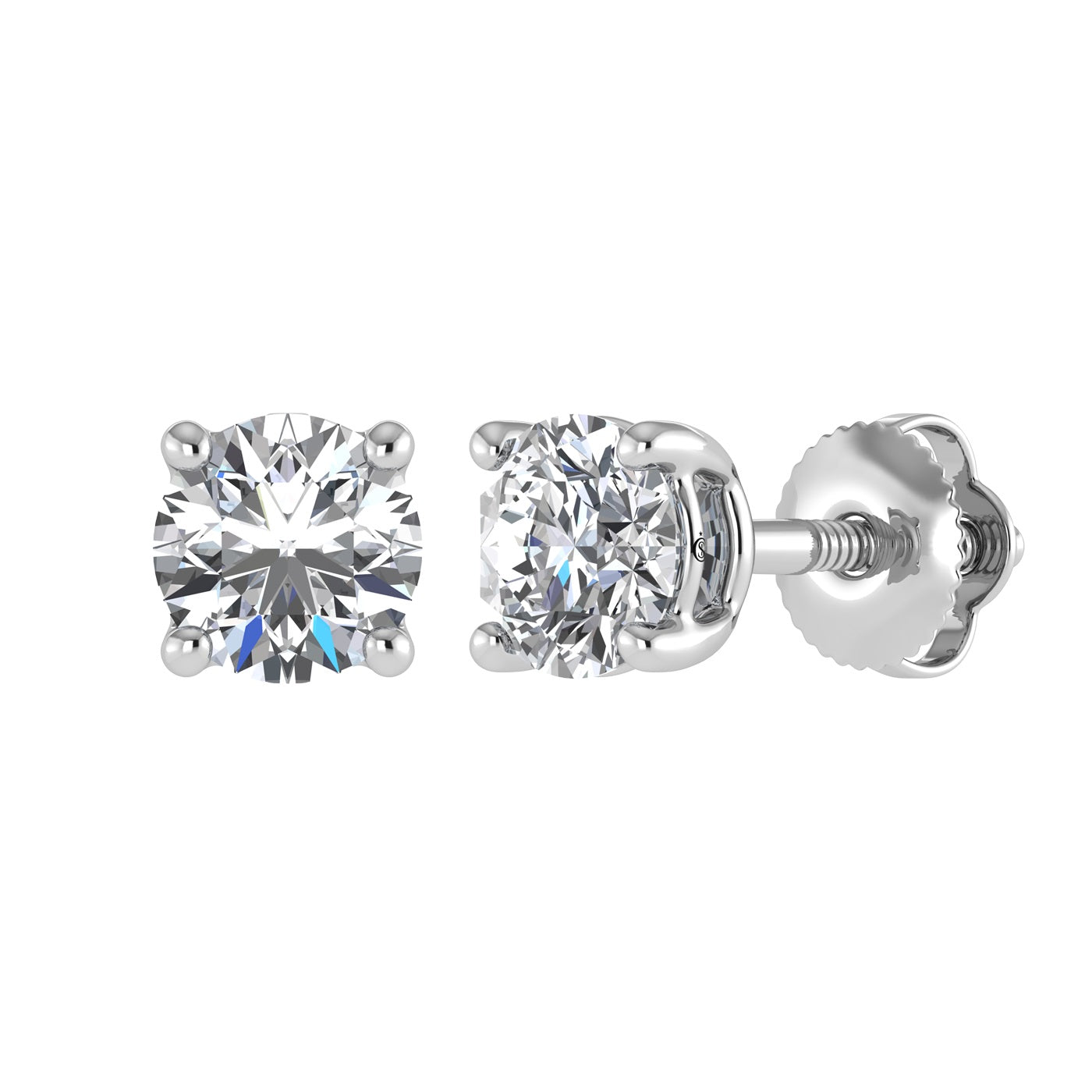 14K White Gold Lab Grown Diamond 1/6 CT Starlab Certified VS F Solitaire Studs (Available in 0.10ct to 4ct)