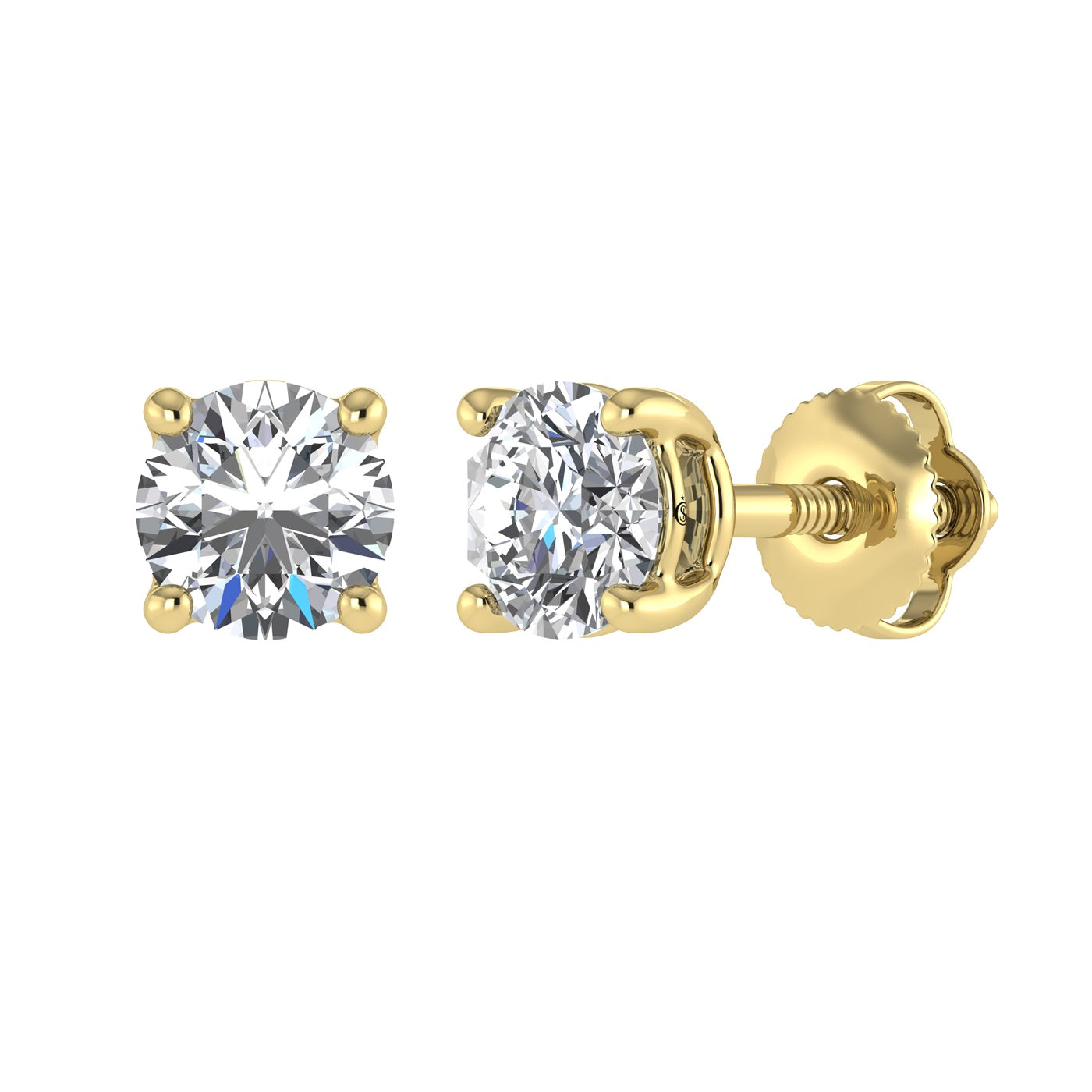 14K Yellow Gold Lab Grown Diamond 1/4 CT Starlab Certified VS F Solitaire Studs (Available in 0.10ct to 4ct)