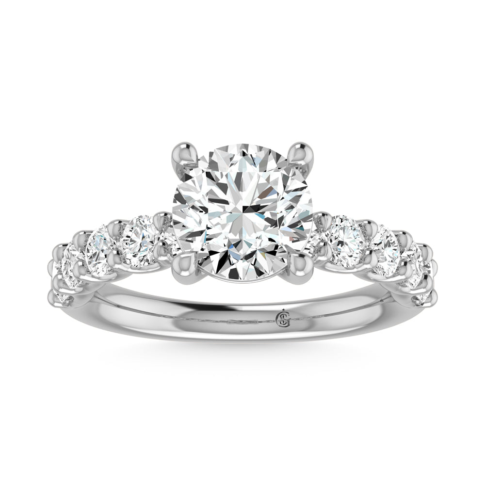 14K White Gold Lab Grown Diamond 2 CT Round Shape Halfway Engagement Ring (IGI Certified Center 1 1/2 CT)