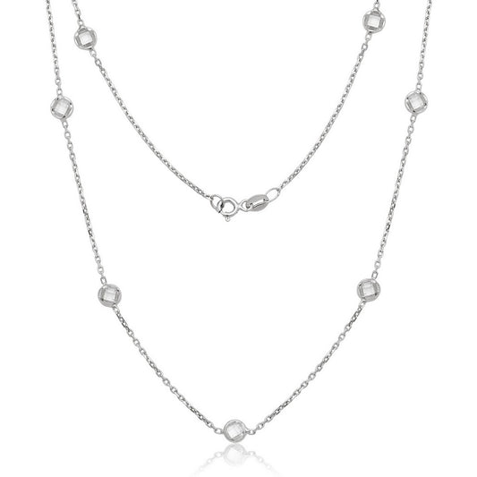 Sterling Silver, Bezel Set Faceted CZ By The Yard Necklace