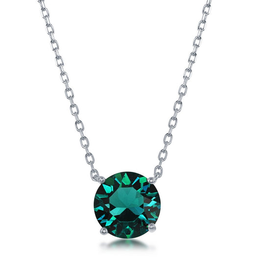Sterling Silver, 8MM Emerald "May" Swarovski Element Necklace