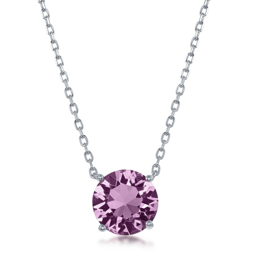 Sterling Silver 8MM Light Amethyst "June" Swarovski Element Necklace
