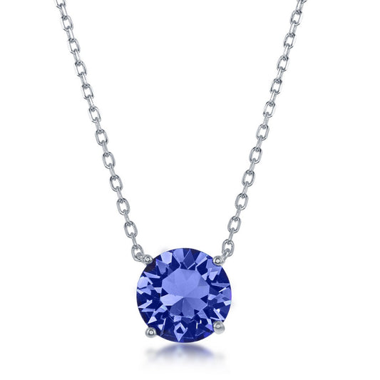 Sterling Silver 8MM Sapphire "September" Swarovski Element Necklace