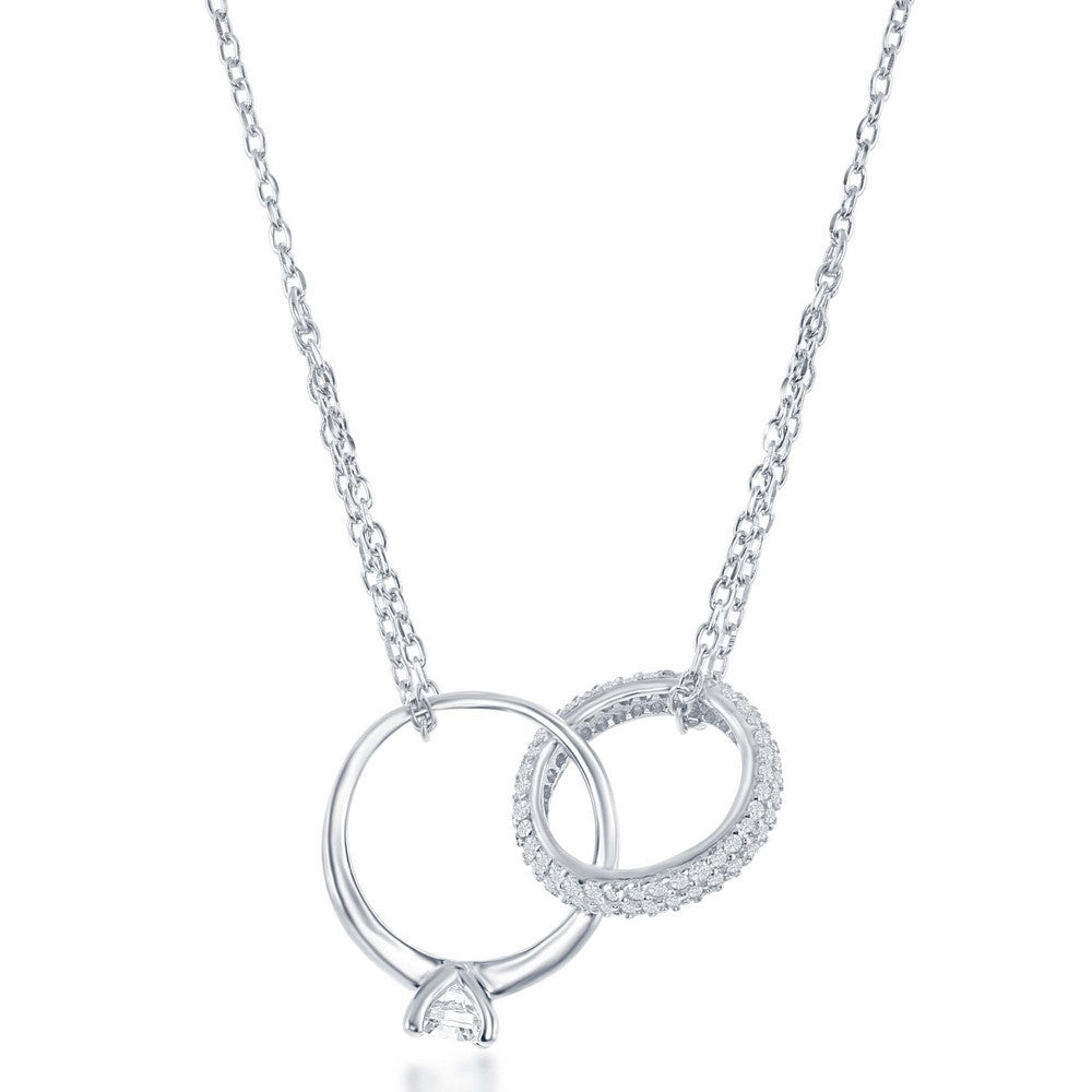 Sterling Silver Interlocking Engament Ring & Micro Pave Band Necklace