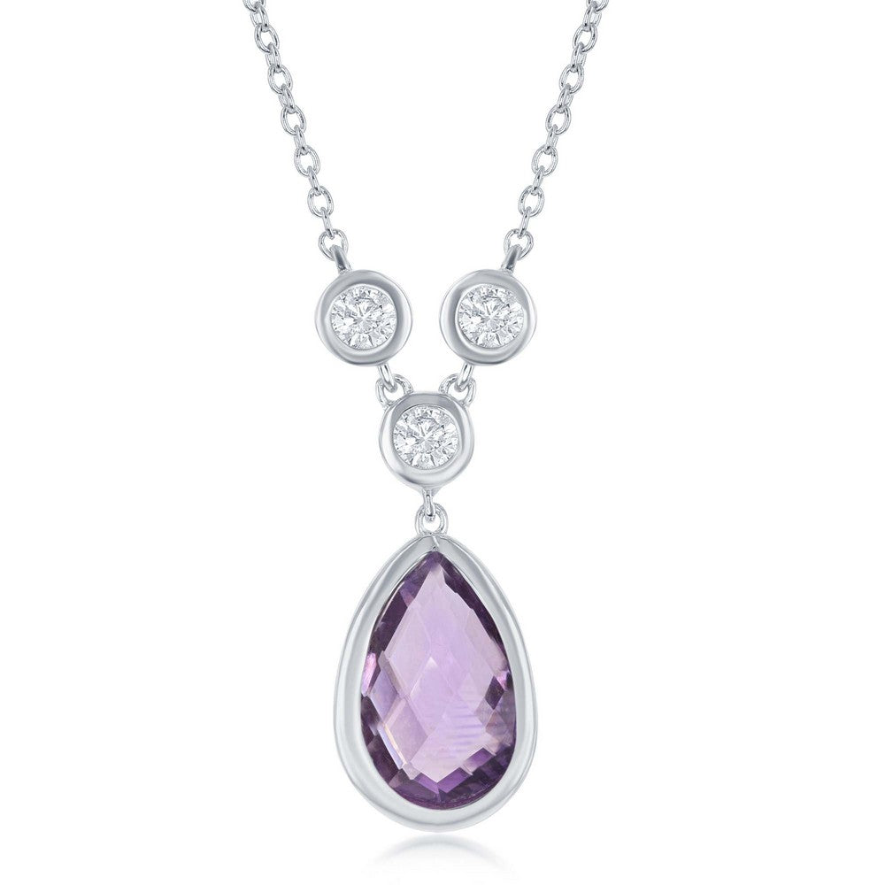 Classic of New York amethyst teardrop necklace with sparkling round accents on a silver chain