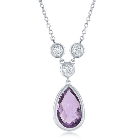 Classic of New York amethyst teardrop necklace with sparkling round accents on a silver chain