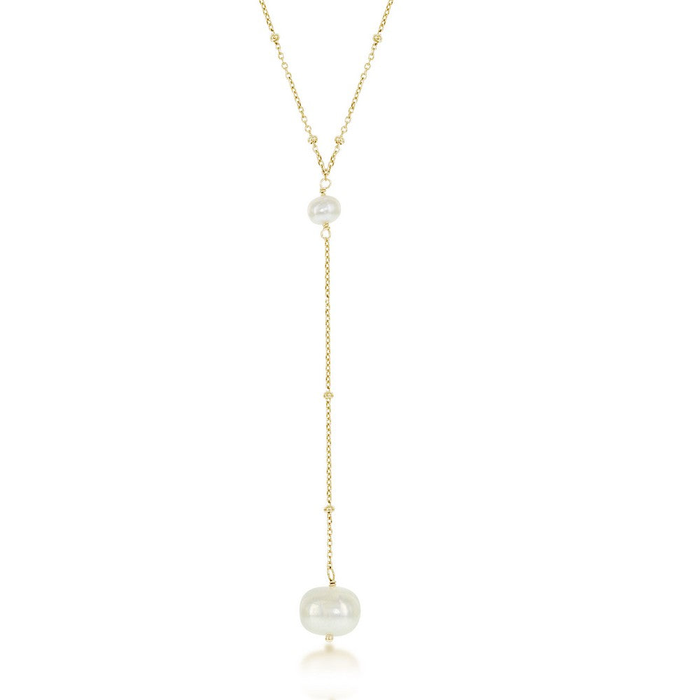 Sterling Silver Gold Plated Beads by the Yard Freshwater Pearl Lariat Necklace