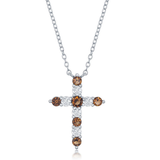 Sterling Silver, Garnet CZ 'January Birthstone' Cross Necklace