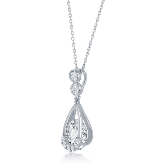 Sterling Silver Pear-shaped Round Spinning CZ Necklace