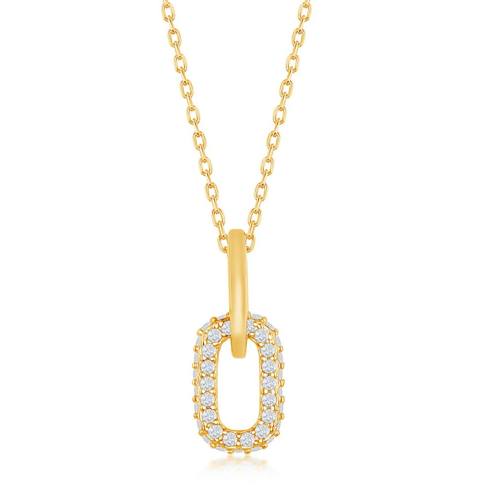 Sterling Silver, Micro Pave CZ Paperclip Necklace - Gold Plated