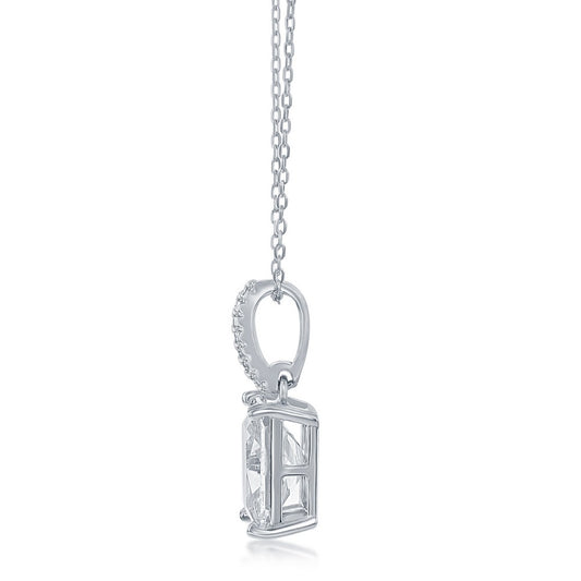Sterling Silver, Rectangle Cushion-Cut CZ Necklace