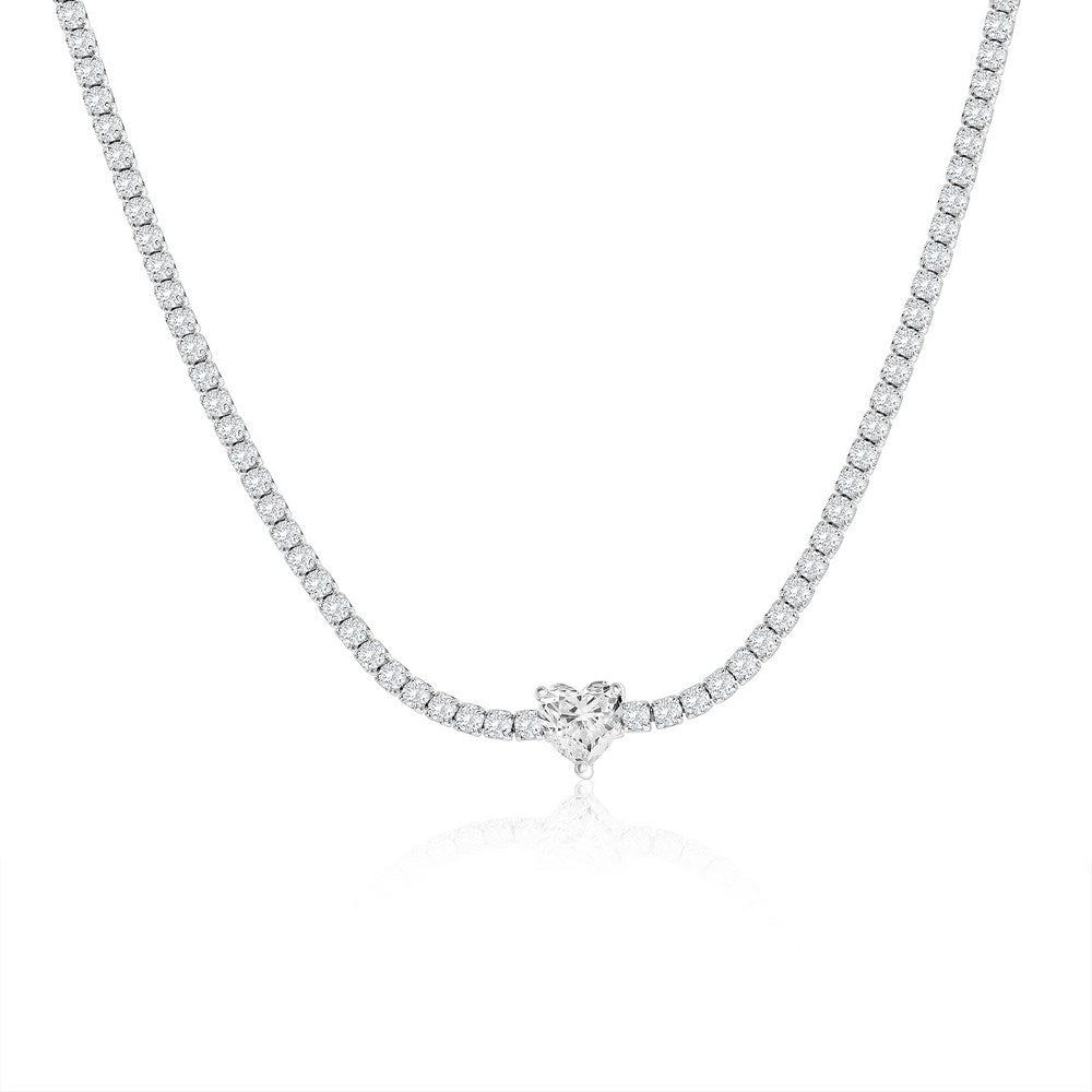 Sterling Silver, Heart Tennis Necklace