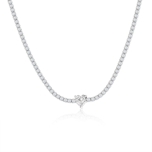Sterling Silver, Heart Tennis Necklace